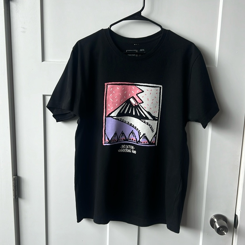 Brixton Black Tee Shirt with Mountain Design on Front